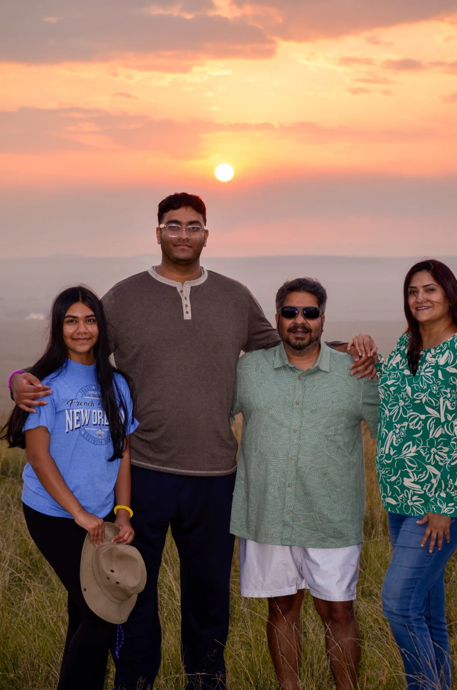 The Prabhu family at sunset in Kenya